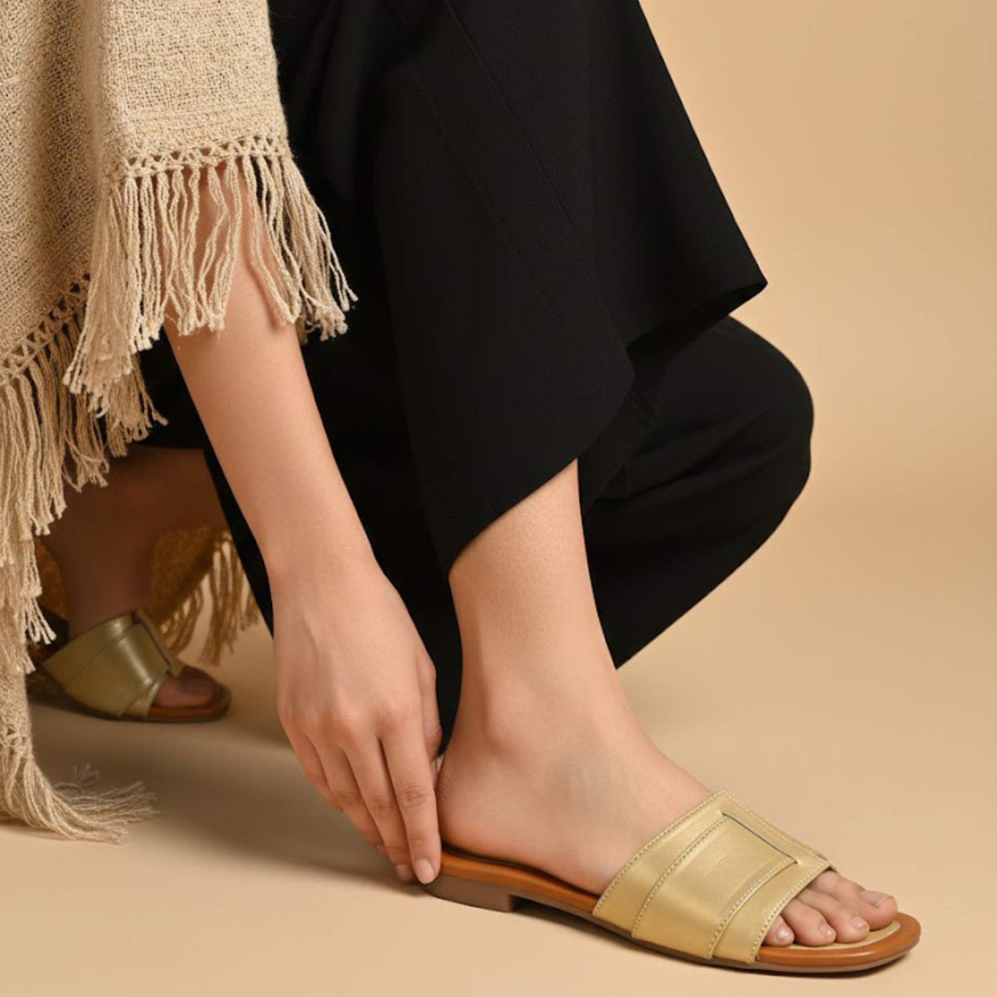 Longwalk Women Gold Flat Fashion Sandals